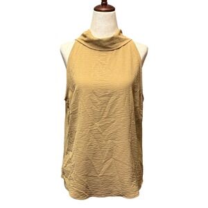 Tommy Hilfiger Womens M Mustard Yellow Mock Neck Tie Back Sleeveless Blouse
